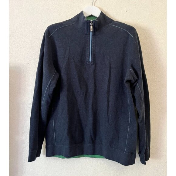 Tommy Bahama Mens Quarter Zip Reversible Pullover Sweatshirt Large Heather Blue - Picture 1 of 10